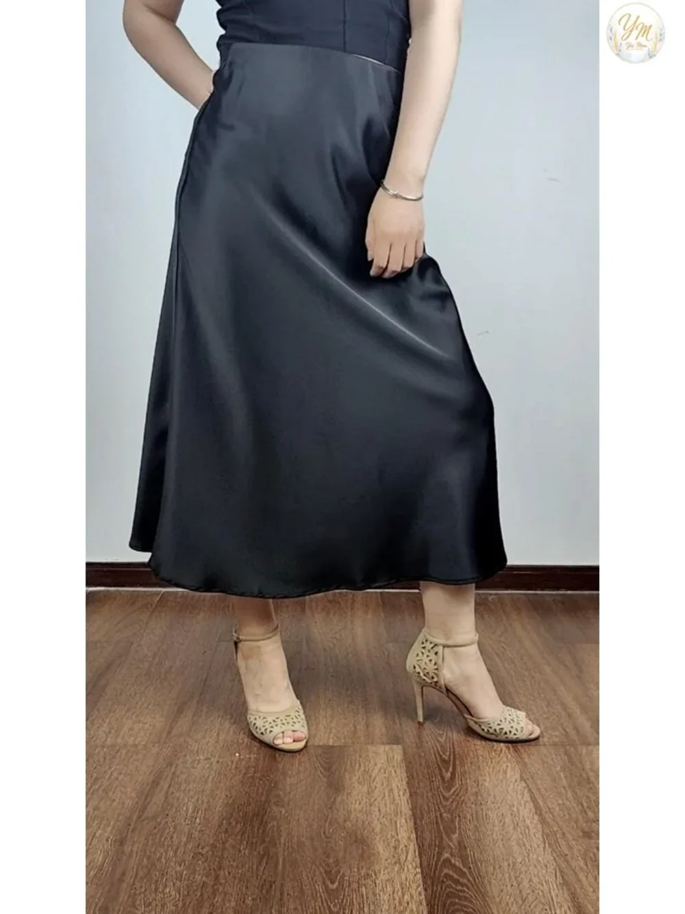 Womens Satin Midi Skirt A-Line High Waisted Silk Long Skirt